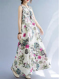 Women's Sleeveless Floral Linen Dresses