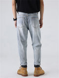 Light Blue Hole Straight Leg Simple Denim Men's Jeans