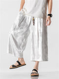 Men's Loose Chinese Style Dragon Shadow Cropped Pants