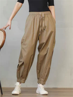 Large Size Slim Tie Feet Lace-up New Cargo Pants For Lady