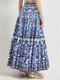 Blue White Porcelain Printing Ladies Skirt