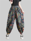 Retro Flowers Printed Bloomers Loose Jeans