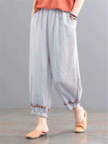 Casual Solid Color Embroidered Harem Pants