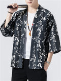 Retro Cranes Printed Cardigan Loose Jackets