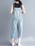 Female Simple Light Blue Summer Korean Style Jumpsuits