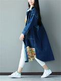 Retro Lapel Denim Long Jacket With Pocket