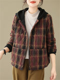 Women's Trendy Plaid Button Hooded Cotton Coat