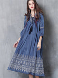 Vintage Embroidered A-Line Denim Dress