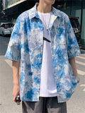 New Arrival Chic Blue Printed Random Dyeing Men's Shirts