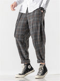 Casual Plaid Thick Harem Pants With Belt