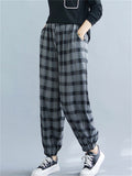 Chic Lattice Casual Spring Summer Literary Women's Pants