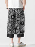 Patchwork Loose Printed Wide Leg Cropped Pants