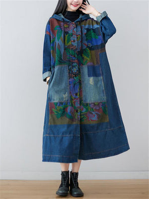 Patchwork Design Buttons-Up Long Jacket