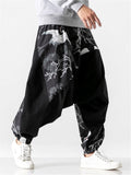 Men's Cool Cranes Printed Linen Loose Pants