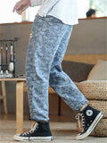 Loose Elastic-waist Printed Jeans