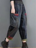 Retro Patchwork Design Slim Harem Pants