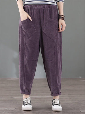 Solid Color Retro Corduroy Harem Pants