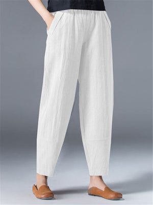 Linen Casual Solid Color Cropped Pants