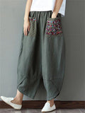 Ethnic Style Splice Cotton Linen Pants