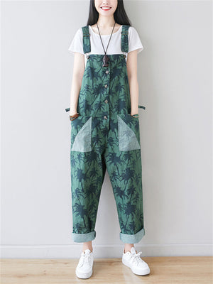 Coconut Tree Printed Button Jumpsuits