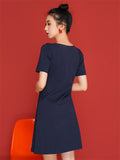 Disc Buckle Square-cut Collar Short Dress