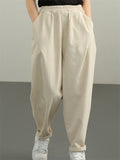 Comfy Elastic-waist Solid Color Harem Pants