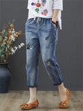 Casual High-waist Loose Embroidery Jeans