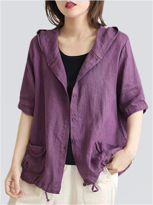 Retro Loose Thin Linen Hooded Jackets