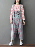 Loose Cotton Linen Printed Jumpsuits