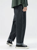 Simple Style Solid Color Straight Leg Jeans