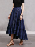 Irregular Plicated Retro Denim Long Skirt