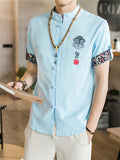 Men's Summer Short Sleeve Linen Blouse Shirt