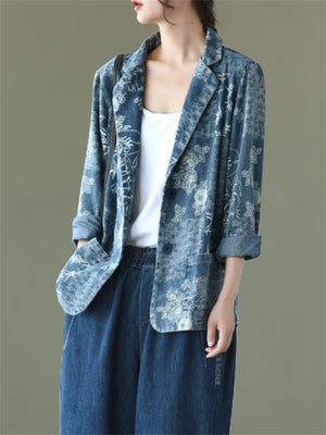 Classical Printed Blue Women's Jackets