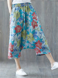 Floral Printed Elastic Waist Wide Leg Pants