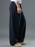 Men's Solid Color Wide Leg Pants With Pockets