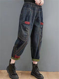 Retro Patchwork Design Slim Harem Pants