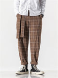 Casual Plaid Thick Harem Pants With Belt