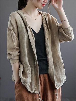 Cotton Linen Solid Color Drawstring Jackets