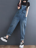 Vintage Female Loose Sleeveless Denim Jumpsuits In Stock