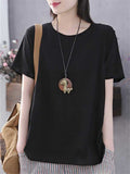 Round Neck Ladies Literary  And Artistic Pure Color Fashionable Shirts