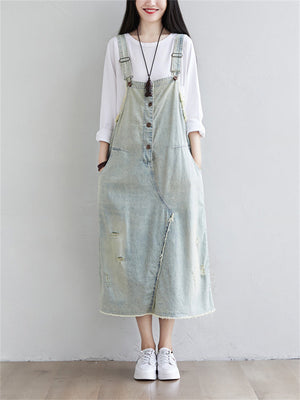 Fashion Buttons Denim Suspender Skirts