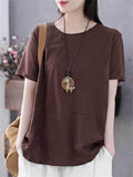 Round Neck Ladies Literary  And Artistic Pure Color Fashionable Shirts