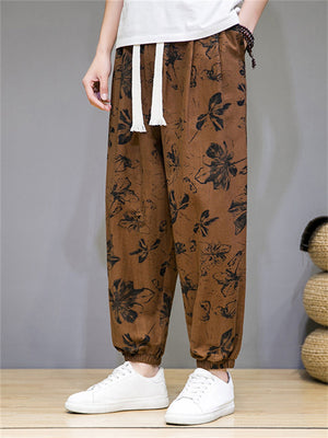 Men Floral Printed Casual Ankle Banded Pants