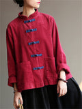 Loose Corduroy Stand Collar Buckles Jackets