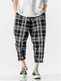 Plaid Drawstring Contrast Color Pants