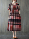 Contrast Color Plaid Loose Dresses