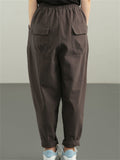 Comfy Elastic-waist Solid Color Harem Pants