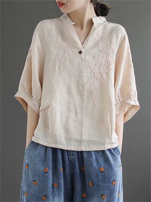 Retro Simple Embroidered Women's Shirts