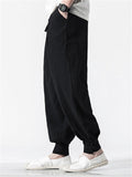 Solid Color Linen Ankle-Banded Pants