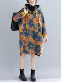 Retro Printed Drawstring Hooded Trench Jacket